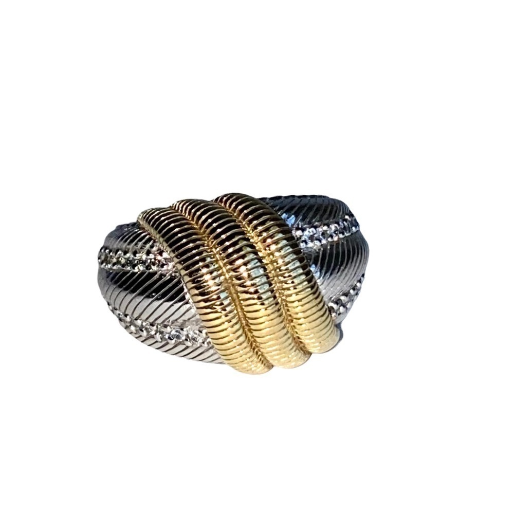 Judith Ripka Cocktail Ring Sterling Silver 14K Gold Faux Diamond Band Size 4.5 5 - Picture 9 of 9